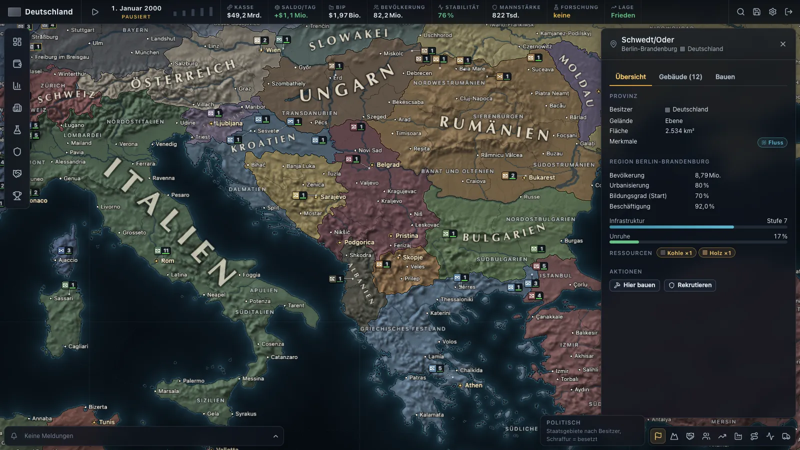 Politische Karte des Balkans mit gekrümmten Ländernamen und Relief