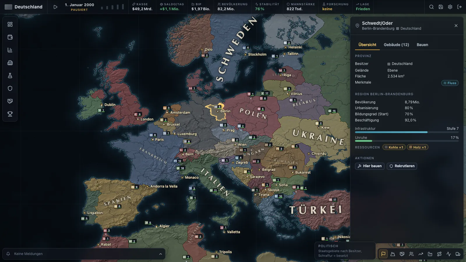Politische Karte Europas mit Armeen